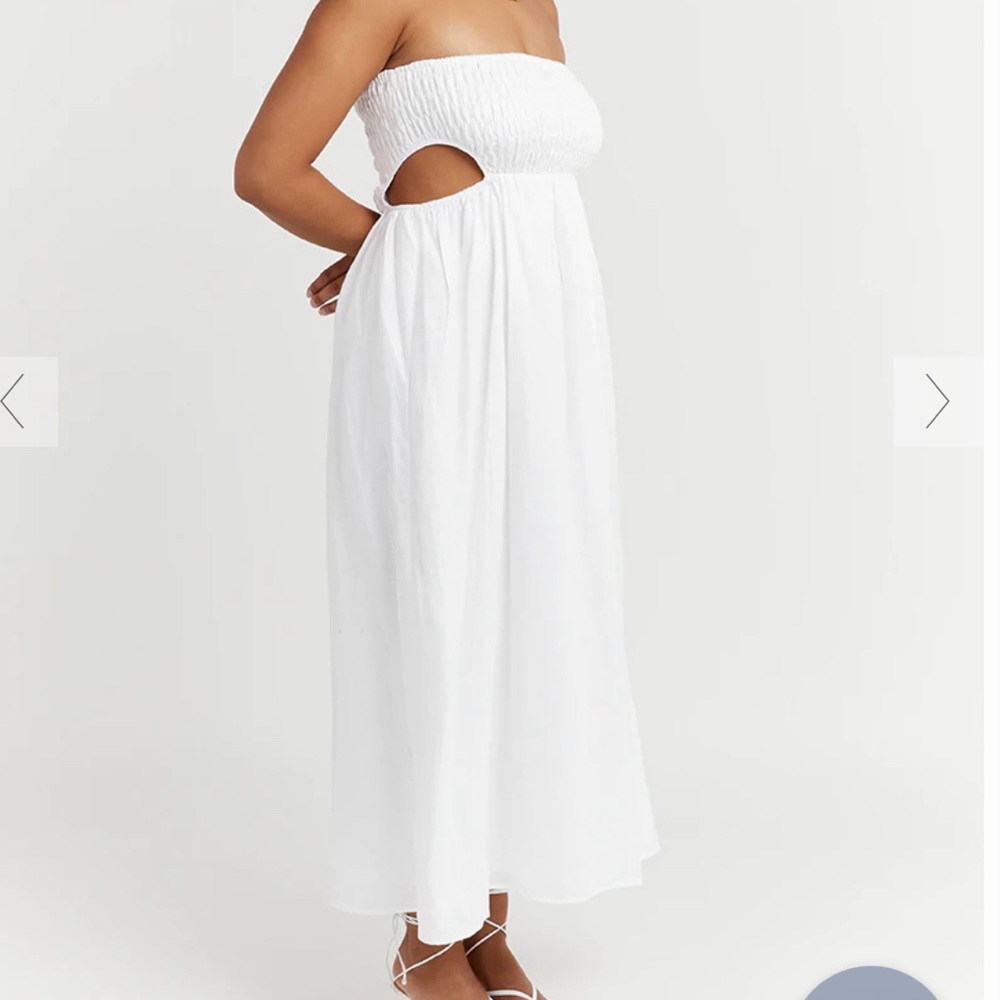 NELL WHITE LINEN MIDI DRESS by Australian designer Dissh, size 12, Large